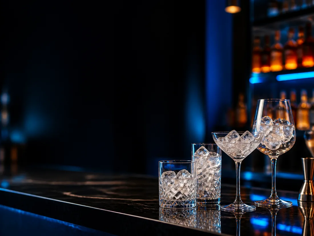 Escena ilustrativa de bebidas con hielo en un negocio